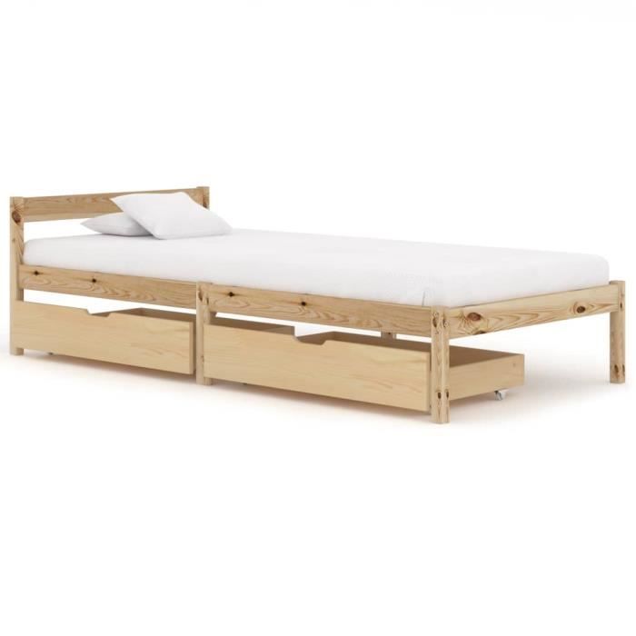 839015•)home-top* 100 x 200 cm & luxe lit adulte simple cadre de lit avec 2 tiroirs bois de pin massif vintage