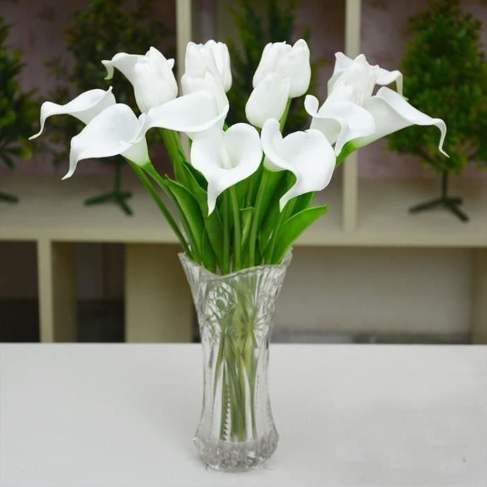 10pcs / set bouquet calla artificielle fleur de lys de soie maison mariage  décoration florale (blanc) - Cdiscount Maison