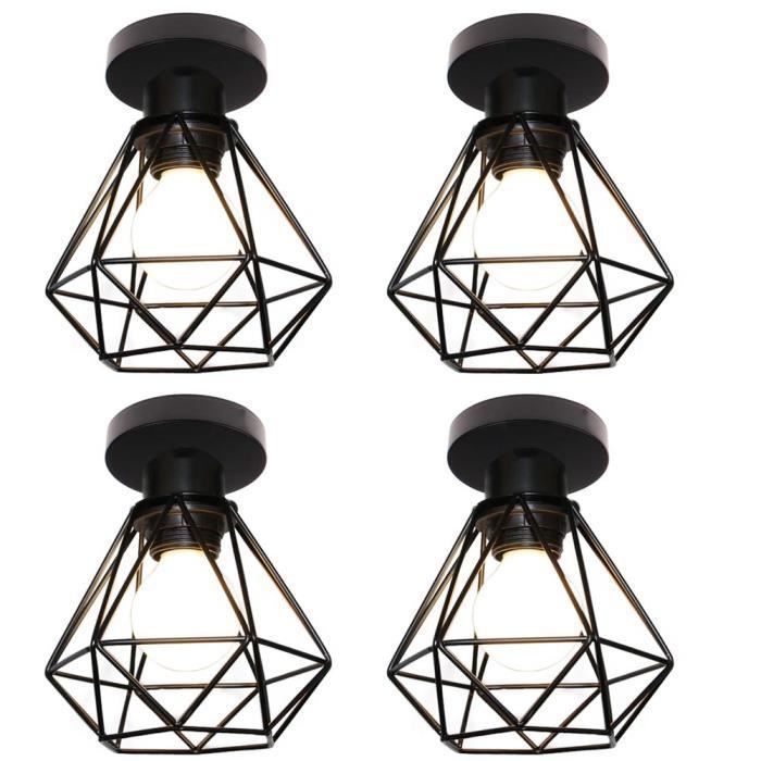 UNI 4 Pack Plafonnier Cage Diamant E27 16cm Rétro Industrielle Lustre Suspension pour Couloir Escalier Chambre