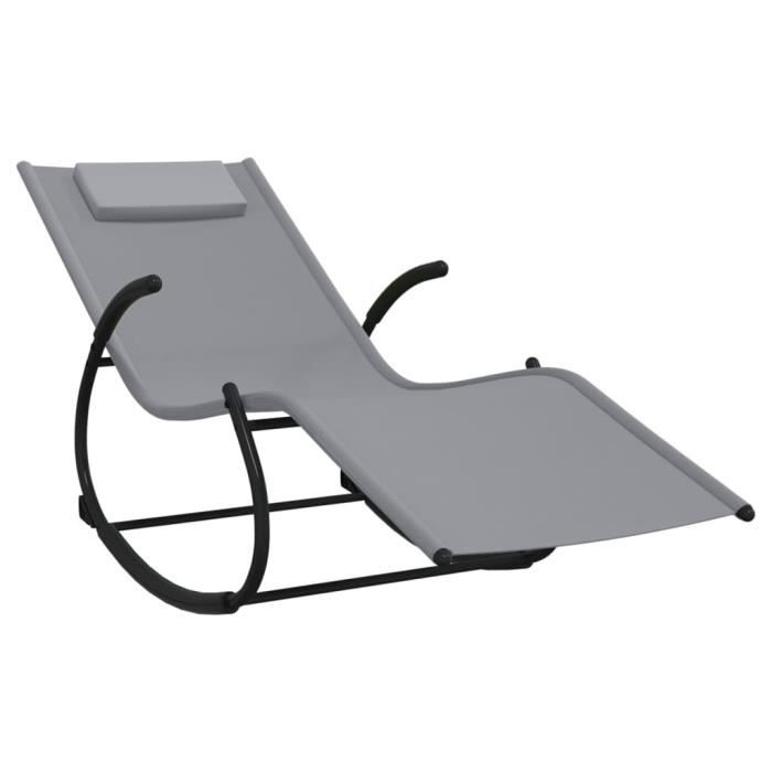 fhe - bains de soleil - chaises longues à bascule 2 pcs gris acier et textilène - yosoo - dx2049