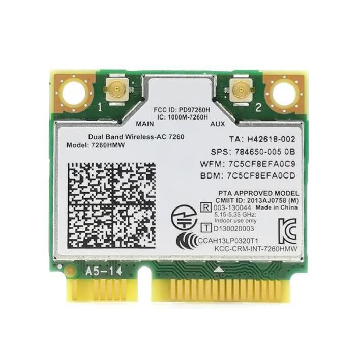 Carte WiFi Intel 7260AC - Double Bande 2.4G/5G - Bluetooth 4.0 - Pour PC Portable - Débit Jusqu'à 867Mbps