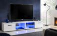 2x Meuble TV T32-100 - LED bleues - Blanc Brillant & Blanc - Façades en Brillant - L200cm x H34.5cm x P45cm-1