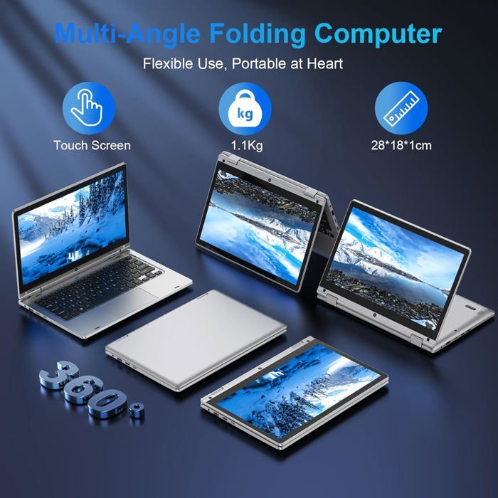 PC Portable Tactile 11.6" Pliable 360° - Celeron N4020, 6Go RAM, 128Go SSD, WiFi 5G - Rose - 9