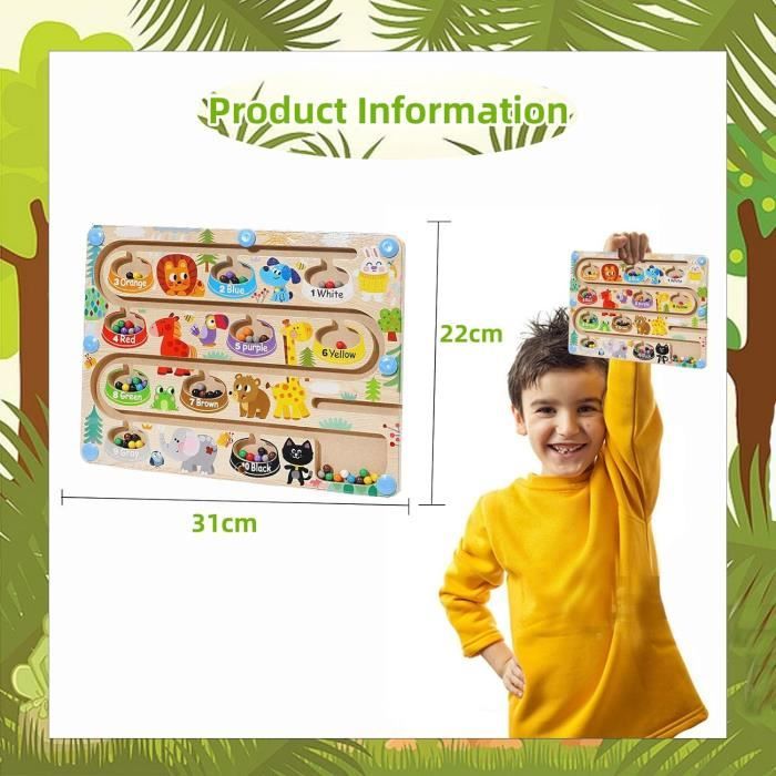 Jouet Labyrinthe Magnétique Montessori – Bois – Apprentissage Couleurs Et Chiffres – Dès 3 Ans – Stylet Aimanté