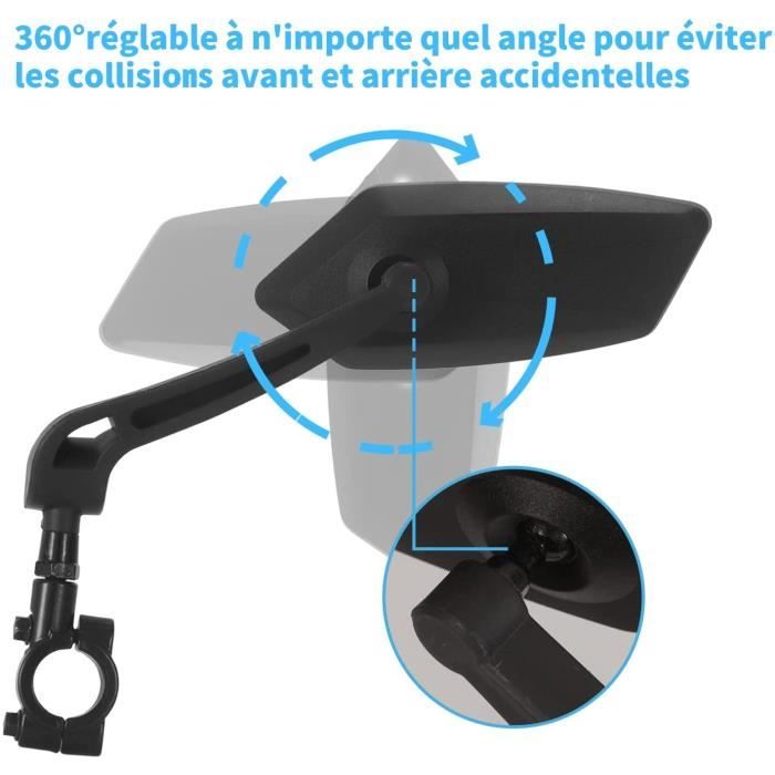 Zyluniy Rétroviseur Vélo 360° – Verre Convexe HD, Compatible Guidon 17,4-22mm, Pour VTT, E-bike, Trottinette, Avec Clés Hexagonales