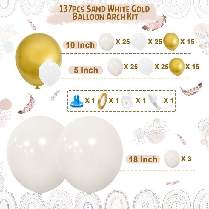 Ballons Latex Blanc Or Beige - 50 Pièces Pour Mariage Anniversaire - Déco Boho Chic - Ø30cm