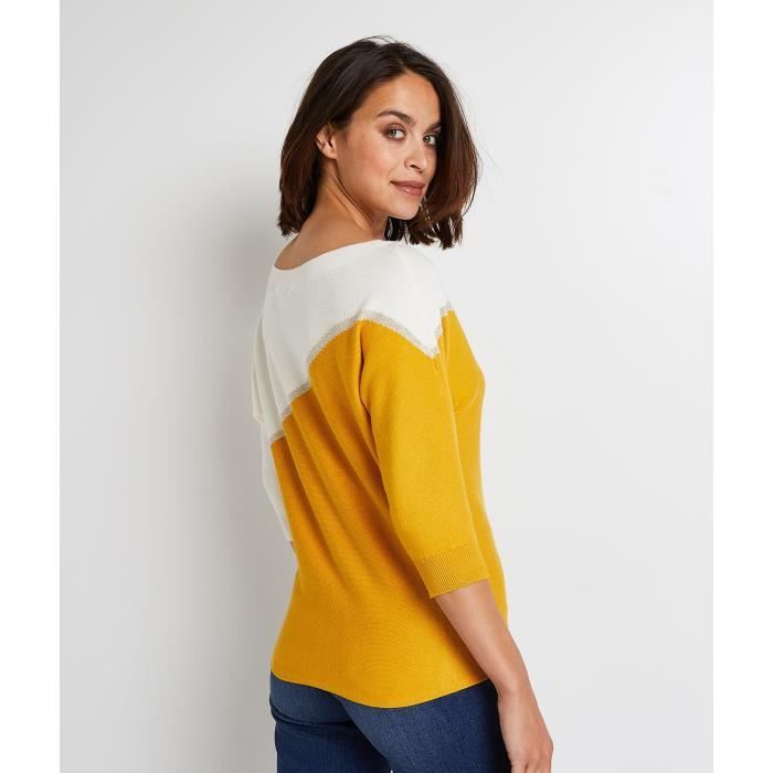 GRAIN DE MALICE Pull bi color femme Jaune Cdiscount Pret a Porter