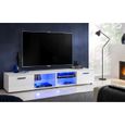 2x Meuble TV T32-100 - LED bleues - Blanc Brillant & Blanc - Façades en Brillant - L200cm x H34.5cm x P45cm-2