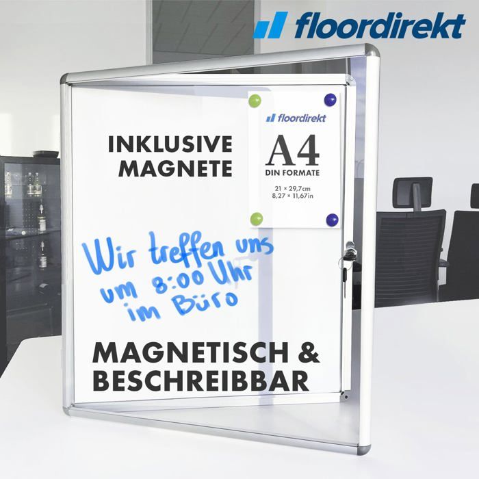 Floordirekt – Vitrine D'affichage 4xA4, Cadre Aluminium, Porte Avec Serrure, Fond Magnétique Et Inscriptible