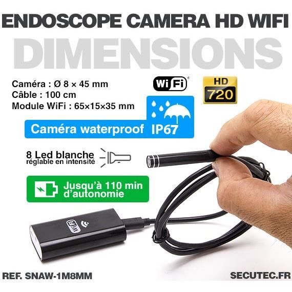 Caméra endoscope WiFi HD 720P waterproof avec vision sur