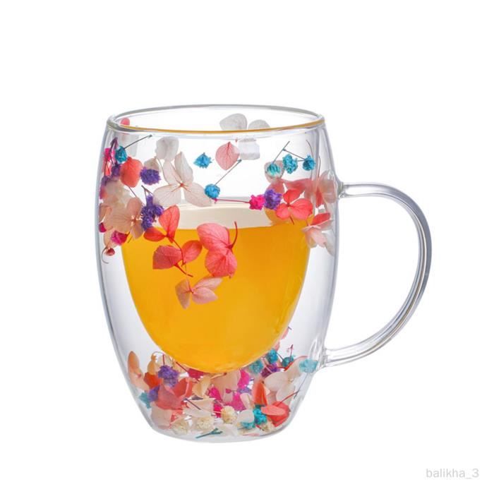 Tasses à café en verre à Double paroi de 300ml, tasse à boisson, tasse à  café, tasse à thé, remplissage de fleurs StyleC - Cdiscount Maison
