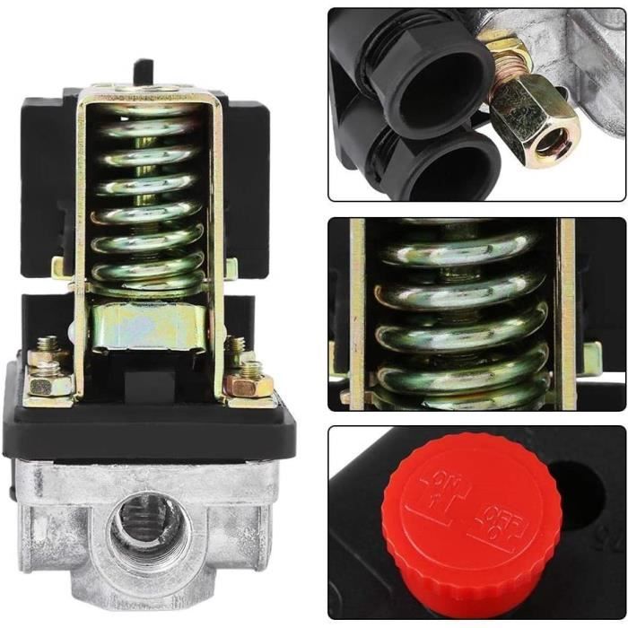Pressostat Pour Compresseur 90-120 PSI - 240V 16A - 4 Entrées Femelles - Commutateur Lourd Duty