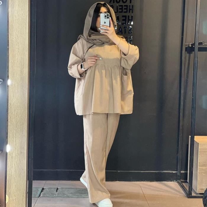 Ensemble de Vetements Femme Grande taille ample respirant de haute qualite a taille haute Marron xumengxin Marron Cdiscount Pret a Porter