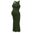 Femmes enceintes maternité allaitement solide robe d'été sans manches d'allaitementMilitary green-3