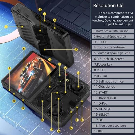 Console Portable Rétro AURUM R36S Avec 20 000 Jeux – Écran IPS 3,5", 128 Go, Émulateurs PS1, PSP, N64, GBA – Batterie 3500 MAh