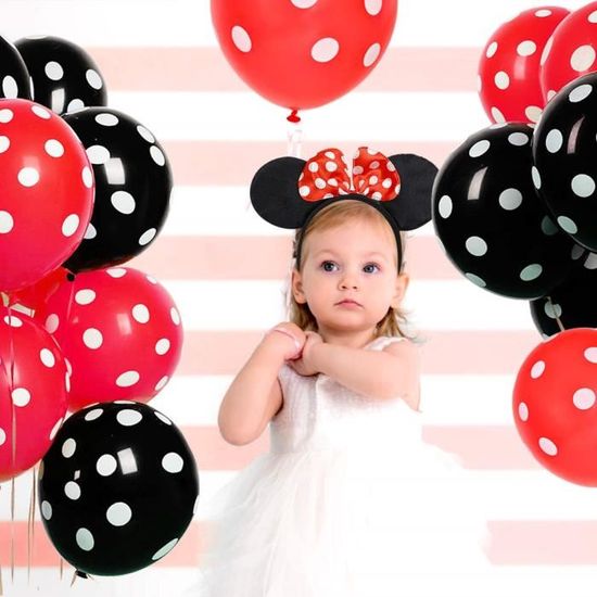 Joymemo Decorations D Anniversaire De Minnie Mouse Rouge Et Noir Pour Filles Bandeau D Oreille De Minnie Banniere De Joyeux Ann Cdiscount Maison