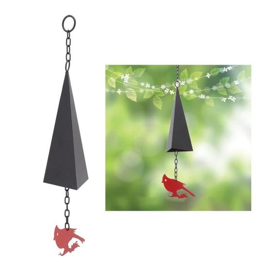 VINGVO capteur de carillons éoliens Cloche à vent triangulaire en fer avec  oiseau rouge, carillons éoliens du nord du pays