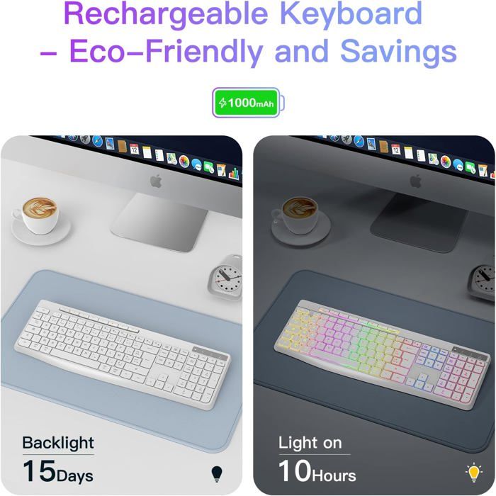 Clavier Gamer Sans Fil AZERTY - 104 Touches, Rétroéclairage, Silencieux, Avec Câble USB