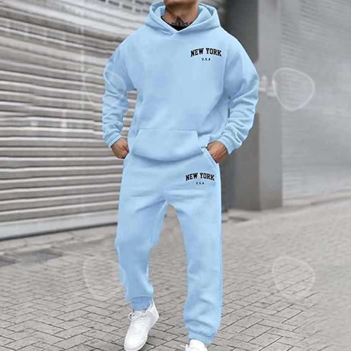 Survêtement Homme Fashion Bleu Clair - Taille XL, Neuf Avec étiquettes - Pantalon + Sweat à Capuche