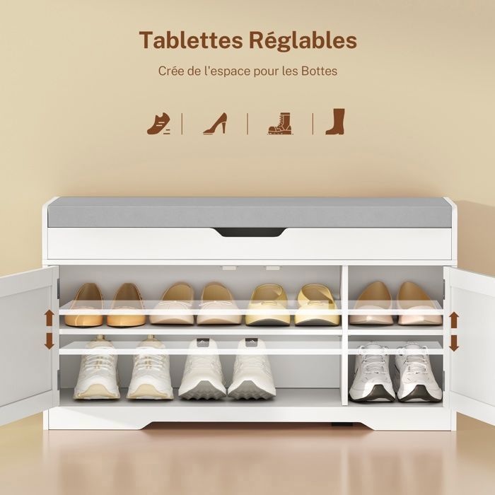 SoBuy Banc à Chaussures Banc De Rangement Meuble à Chaussures D'Entrée Avec Siège Rembourré Et 2