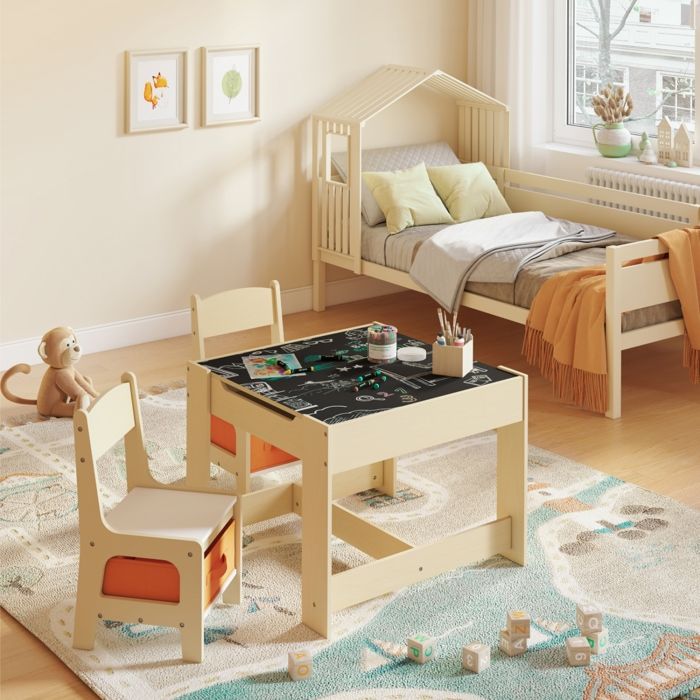 WOLTU Table + 2 Chaises Enfants - Motif Animaux Forêt - MDF - Pour Dessin, Jeu, Repas - 60x60x44cm