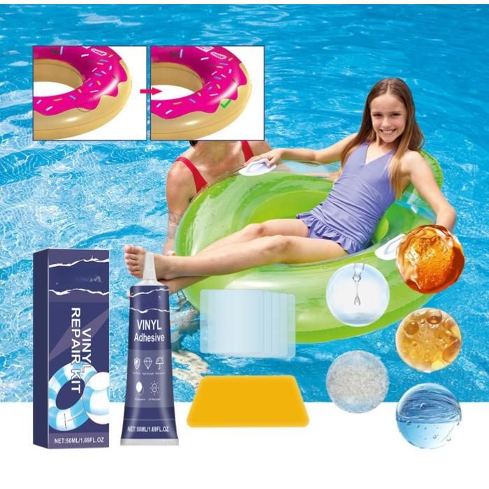 Kit Réparation Piscine Gonflable - 10 Rustines Transparentes + Colle PVC 60ml