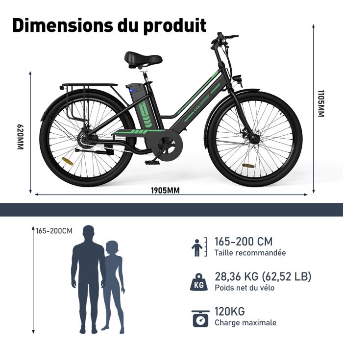 Vélo électrique COLORWAY VTT 26 Pouces – Moteur 250W, Batterie 36V12Ah Amovible, 7 Vitesses, Autonomie 35-90 Km