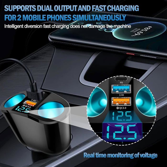 LE05794-Convertisseur 12V à 220V 150W USB sur allume-cigares pour auto