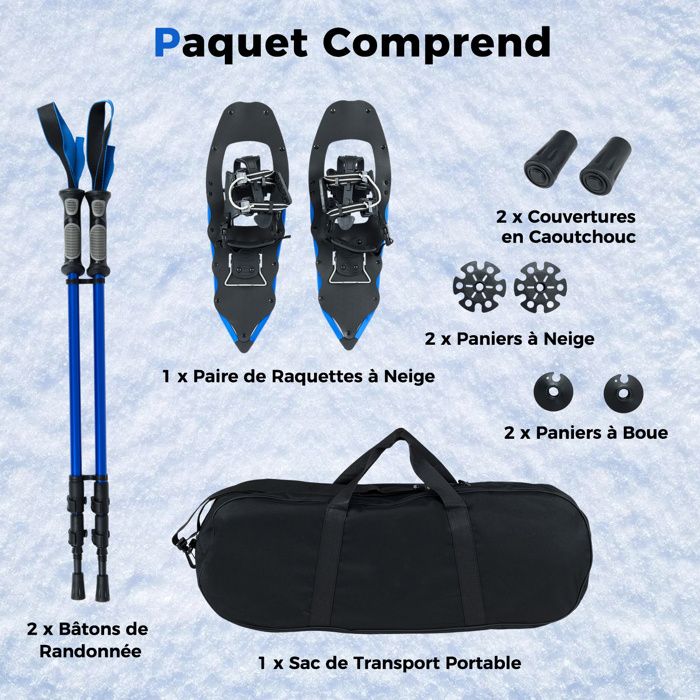 ALPIDEX Raquettes à Neige 25/29 Pouces - Bâtons Télescopiques, Fixation Rapide, Pointures 38-46, Charge 140 Kg, Sac Inclus