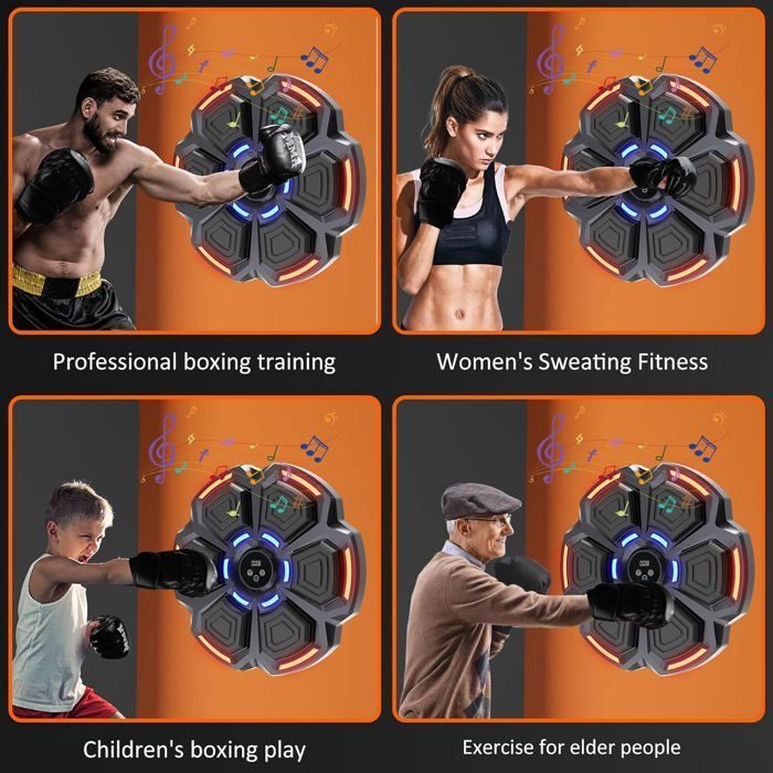 Machine De Boxe Musicale Murale Avec Gants – Bluetooth, 9 Vitesses, Capteurs De Choc, Pour Adultes Et Enfants (noir)