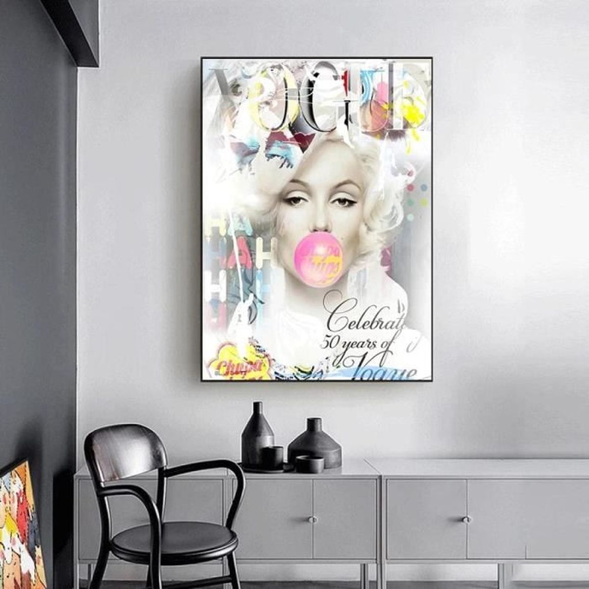 Tableau Sur Toile Pop Art Marilyn Monroe Bubble Gum - Décoration Murale - Impression Sur Toile Tendue Sur Châssis - Par Kunstgestalten24