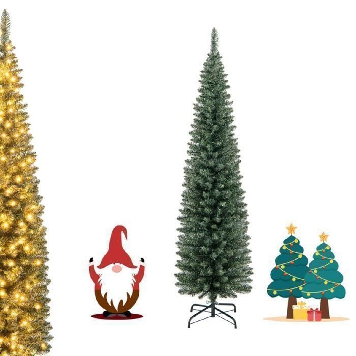 COSTWAY Sapin de Noël 180 cm 180 Lumières LED Blanc Chaud 390 Branches