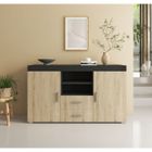 DESIGN AMEUBLEMENT Buffet Bahut 2 portes 2 tiroirs | 140 x 80 x 40 cm | Couleur Noir Brillant et Sonoma Finition Mate | Rangement | ROQUE