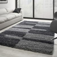 Tapis moderne design poil long carreaux tapis Shaggy pour le salon moelleux Couleur: Gris Taille: 160 cm Rond