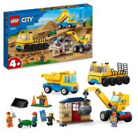 LEGO® City 60391 Les Camions de Chantier et la Grue à Boule de Démolition, Jouet de Engin de Construction
