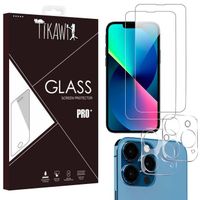 Tikawi x4 Verre trempé 9H Iphone 13 Pro (6.1') [2 Ecran + 2 Caméra] Haute résistance - Protection Avant + Arrière [Anti-traces] x4
