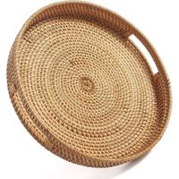 Plateau De Rangement Rond En Rotin 30 Cm - Panier Tissé à La Main Avec Poignée Pour Cuisine Et Décoration