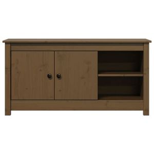 Meuble TV En Pin Massif – Marron Miel – 110,5x34x40 Cm – Neuf