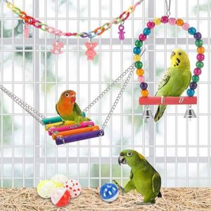 VOLIÈRE - CAGE OISEAU LON Jouets à mâcher pour perroquet balançoire nid d'oiseau hamac perchoir cloche cage à oiseaux jouets pour petites perruche HB013