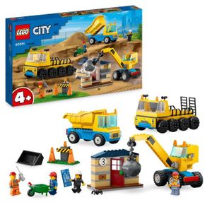 ASSEMBLAGE CONSTRUCTION LEGO® City 60391 Les Camions de Chantier et la Grue à Boule de Démolition, Jouet de Engin de Construction