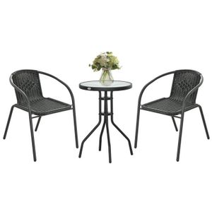Ensemble table et chaise de jardin Ensemble bistro jardin style néo-rétro 2 places 3 pièces noir