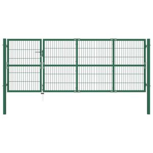 PORTAIL - PORTILLON Portail de clôture de jardin avec poteaux 350x120 cm Acier Vert - SALALIS - DP6130