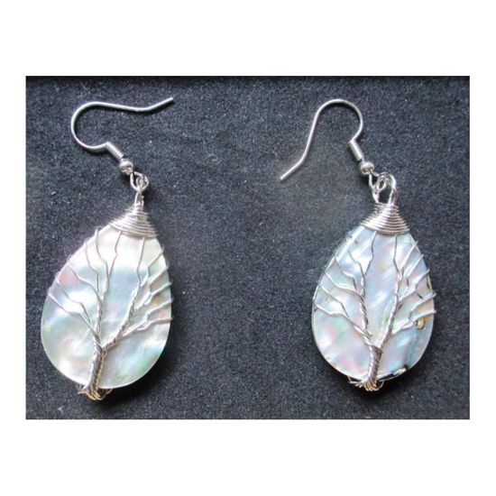 Boucles D'oreilles Pendantes Nacre Beige Ivoirin Tonneau 7 Faces - Occasion