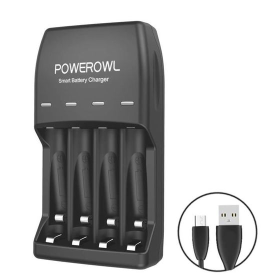 Chargeur De Piles Rechargeables POWEROWL 4 Slots - Pour Ni-MH AA/AAA, Protection Intelligente, Compact