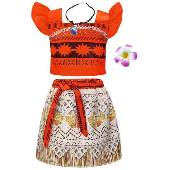 Robe de princesse Moana pour filles - JUREBECIA - Orange - Coton et polyester doux et respirant