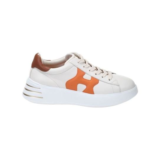 Baskets Hogan En Cuir Gris Et Blanc Cassé - Taille UK 5.5 / EU 39.5 - Neuf Avec Boîte