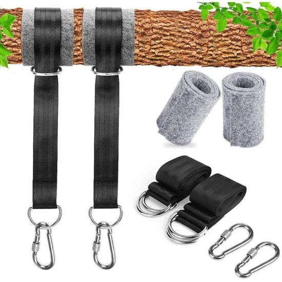 Fixation De Balançoire Pour Hamac Pour Arbres 2 X 150 Cm Avec 2 Mousquetons Lourds Et Anneaux En