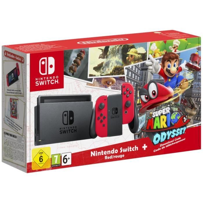 Nintendo Switch Avec Paire De Joy Con Rouge Code De Telechargement Super Mario Odyssey Edition Limitee Cdiscount Jeux Video
