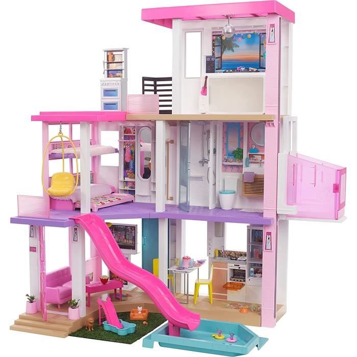 Barbie Mobilier Dreamhouse Maison de Rve pour poupes sur 3 niveaux 109 cm de haut lumires et sons plus de 75 accessoires joue[5149]