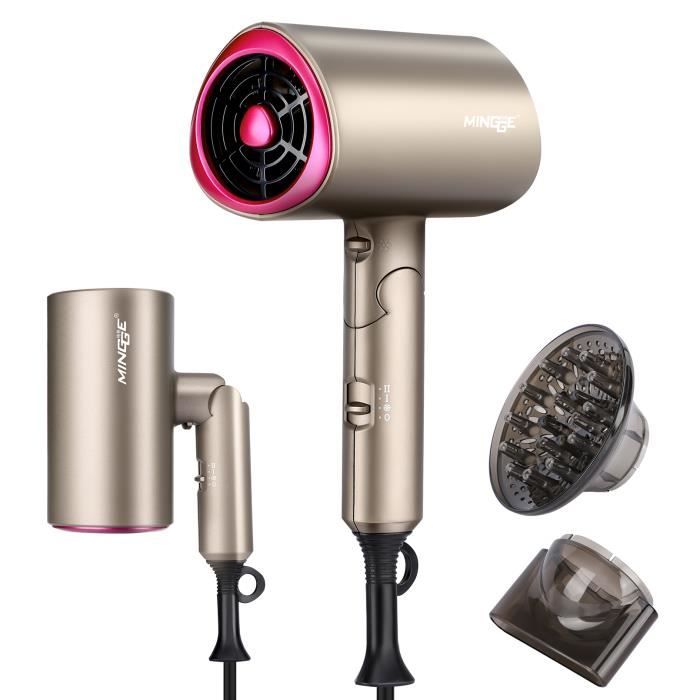 2000W Sèche Cheveux Electrique Professionnel Ions Négatifs Pliable Léger et Faible Bruit Foldable avec Diffuseur et Concentrateur